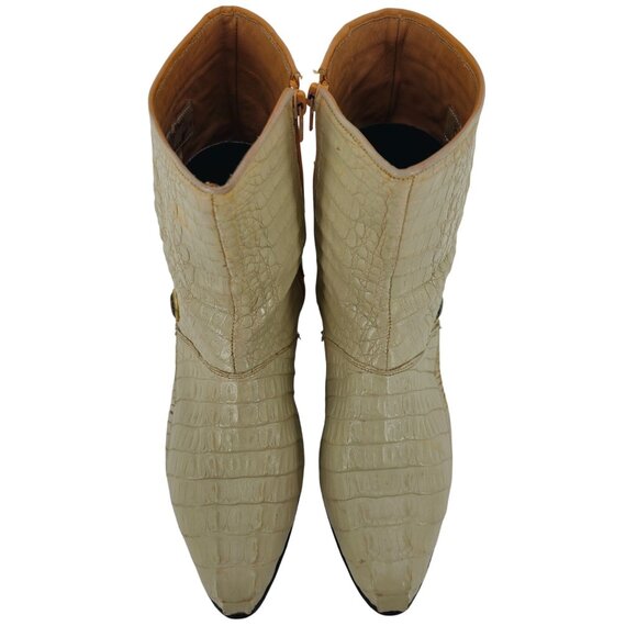 Max Leather Exotic Hornback Crocodile Cream Dress Boots Men 11 Handmade USA Shoe - Picture 12 of 16